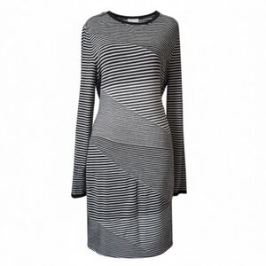 Michael Kors Black and White Striped Long Sleeve Dress